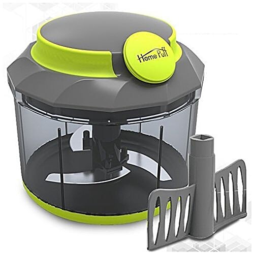 Home Puff Premium Vegetable Chopper - Green, With Steel 3 Blade & Whipping Blade, Silicone, 1 pc  