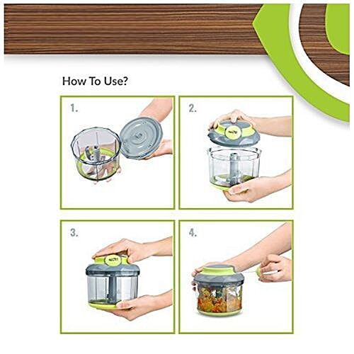 Home Puff Premium Vegetable Chopper - Green, With Steel 3 Blade & Whipping Blade, Silicone, 1 pc  