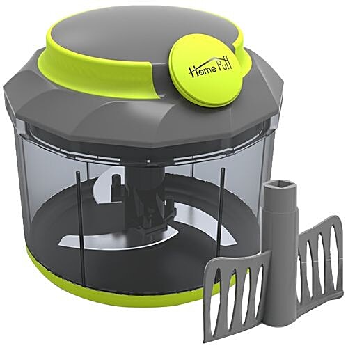 Home Puff Premium Vegetable Chopper - Green, With Steel 3 Blade & Whipping Blade, Silicone, 1 pc  