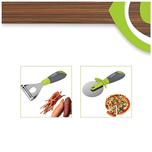 Home Puff Premium Vegetable/Fruit Peeler & Pizza Cutter with Grip Handle - Green, Silicone, Stainless Steel, 2 pcs (Set of 2) 