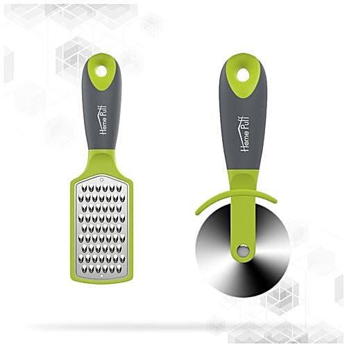 Home Puff Premium Vegetable/Fruit Grater & Cutter - Green, Silicone, Stainless Steel, Blades with Grip Handle, 2 pcs (Set of 2) 