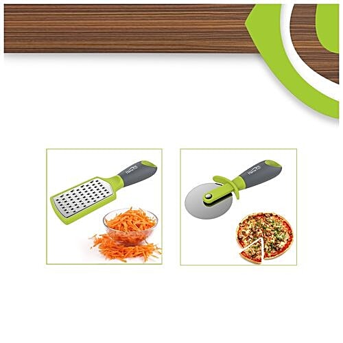 Home Puff Premium Vegetable/Fruit Grater & Cutter - Green, Silicone, Stainless Steel, Blades with Grip Handle, 2 pcs (Set of 2) 