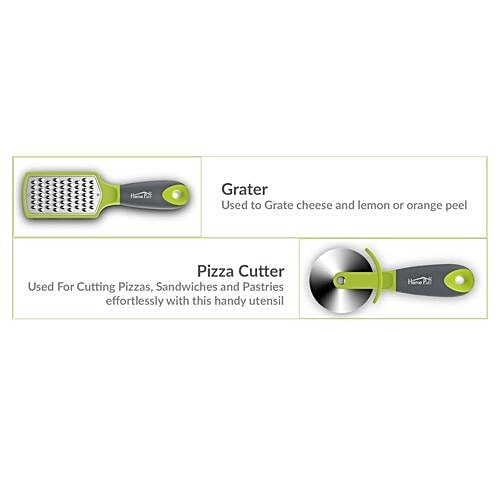 Home Puff Premium Vegetable/Fruit Grater & Cutter - Green, Silicone, Stainless Steel, Blades with Grip Handle, 2 pcs (Set of 2) 