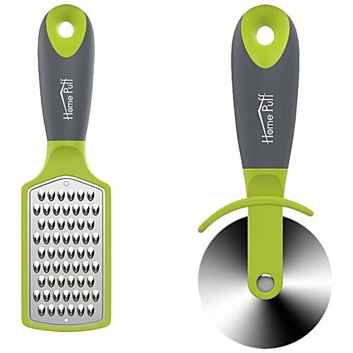 Home Puff Premium Vegetable/Fruit Grater & Cutter - Green, Silicone, Stainless Steel, Blades with Grip Handle, 2 pcs (Set of 2) 