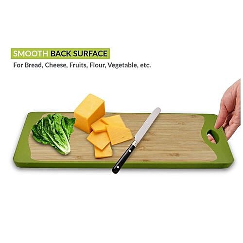 Home Puff Vegetable/Fruit Cutting Chopping Board - 2-In-1 Double-Sided, Antibacterial Bamboo, Large With Premium Silicone, Green, 1 pc Set of 1 