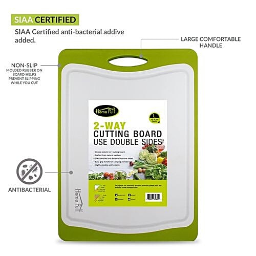 Home Puff Vegetable/Fruit Cutting Chopping Board - 2-In-1 Double-Sided, Antibacterial Bamboo, Large With Premium Silicone, Green, 1 pc Set of 1 