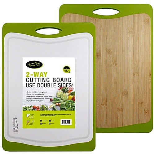 Home Puff Vegetable/Fruit Cutting Chopping Board - 2-In-1 Double-Sided, Antibacterial Bamboo, Large With Premium Silicone, Green, 1 pc Set of 1 