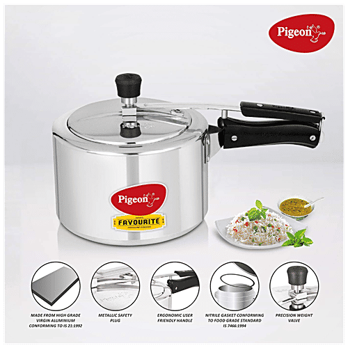 Pigeon by Stovekraft Favourite - Aluminum Induction Base Pressure Cooker, Inner Lid, Silver, 3 L Dishwasher Safe