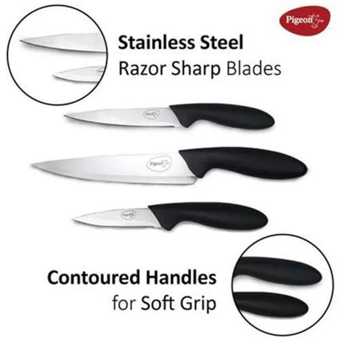 Pigeon by Stovekraft Stainless Steel Kitchen Knife Set - Sturdy, Assorted, 3 pcs 