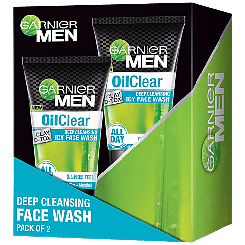 Garnier Men Oil Clear Clay D-Tox Deep Cleansing Icy Face Wash, 200 g (Pack of 2) Oil Free Feel
