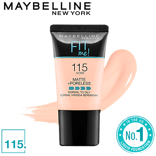 Maybelline New York Fit Me Matte+Poreless Liquid Foundation - 115 Ivory, 18 ml Tube 