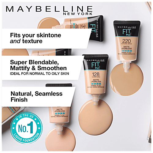 Maybelline New York Fit Me Matte+Poreless Liquid Foundation - 330 Toffee, 18 ml Tube Natural, Seamless Finish