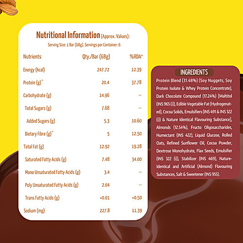 MuscleBlaze 20g Protein Bar - Choco Almond, 75 g Pouch Healthy Protein Snacks