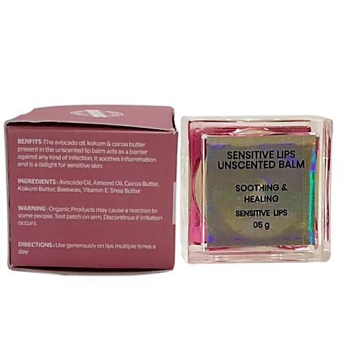 Mirah Belle Organic & Natural Sensitive Lips Unscented Balm - Paraben Free, 5 g  Paraben Free