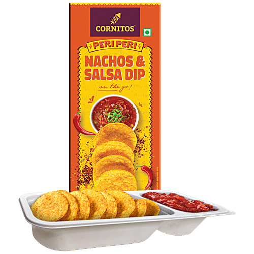 Cornitos Peri Peri Nachos & Salsa Dip Tray, 75 g  Cholesterol Free, Gluten Free