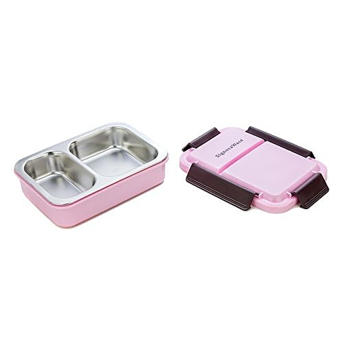 Signoraware Steel Lunch Box/Tiffin Box - Duo Star, Pink Opaque, 1 pc  