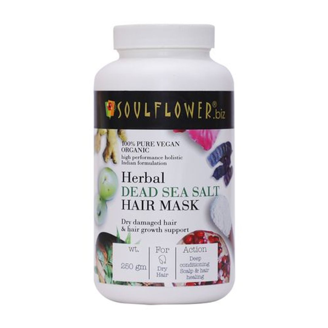 Soulflower Herbal Dead Sea Salt Hair Mask - For Dry, Damaged Hair, 250 g 