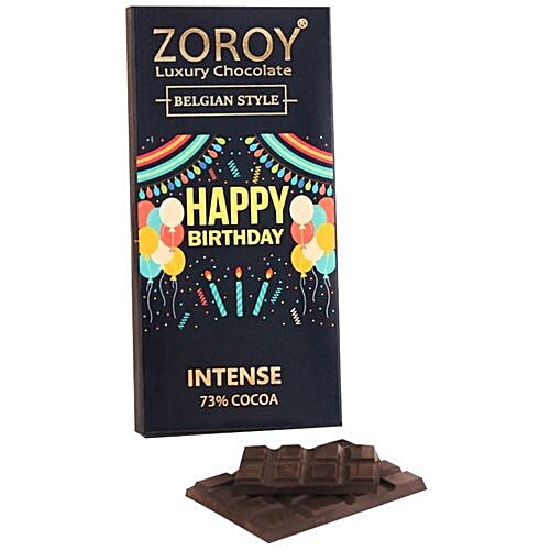 ZOROY Belgian Style 73% Intense Cocoa Happy Birthday Chocolate, 100 g Box 