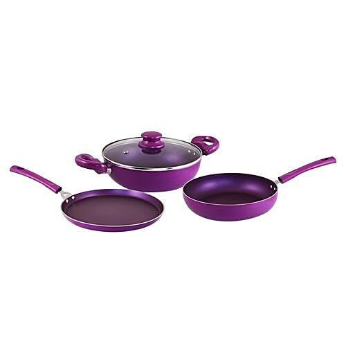 Buy Classic Essentials Induction Base NonStick Cookware Set Purple Broccoli, Tawa + Fry Pan