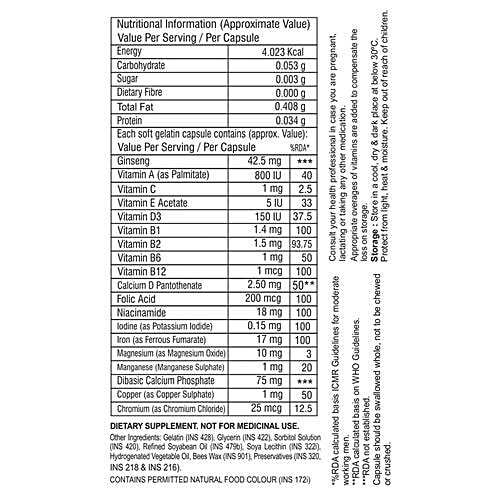 La Natures Ginseng Multivitamin Softgels, 60 Capsules Plastic Bottle Supports Immune System