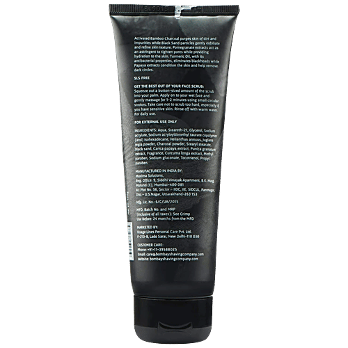 Bombay Shaving Company Charcoal Face Scrub With Black Sand - Exfoliates Skins & Removes Black Heads, 100 g  SLS Free