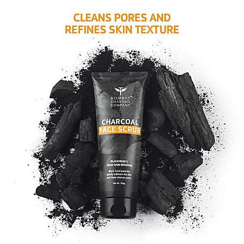 Bombay Shaving Company Charcoal Face Scrub With Black Sand - Exfoliates Skins & Removes Black Heads, 100 g  SLS Free