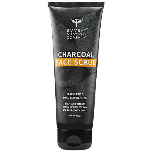 Bombay Shaving Company Charcoal Face Scrub With Black Sand - Exfoliates Skins & Removes Black Heads, 100 g  SLS Free