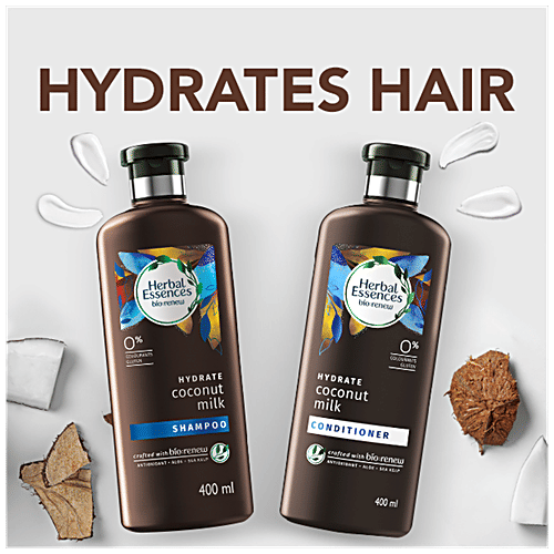 Herbal Essences Bio Renew Hydrate Shampoo - Coconut Milk, 0% Colourants & Gluten, 400 ml  0% Colourants & Gluten