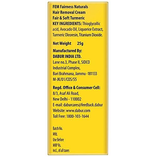 Buy Fem Fairness Naturals Hair Removal Cream Fair & Soft Turmeric