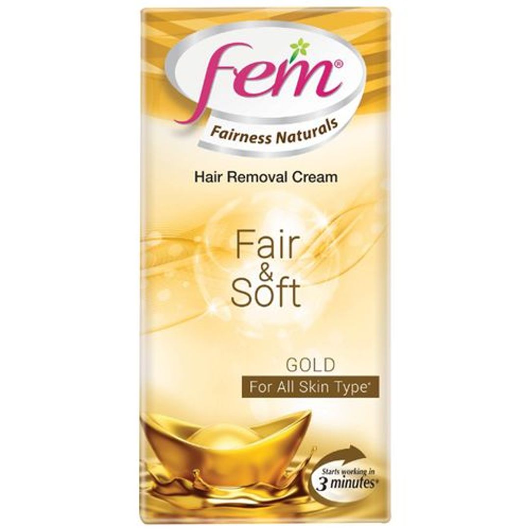 Fem Fairness Naturals Hair Removal Cream Fair & Soft - Gold, All Skin Types, 25 g 