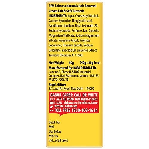 Buy Fem Fairness Naturals Hair Removal Cream Fair & Soft Turmeric
