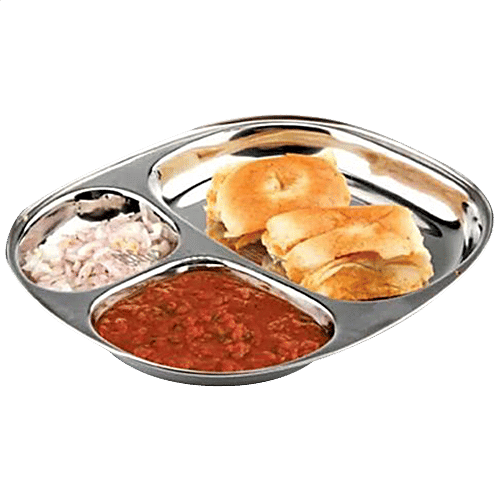 Omega Stainless Steel Pav Bhaji/Idli Oval Shaped Plate, 1 pc  Dishwasher Safe