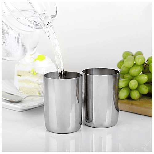 Omega Amrapali Glass - Stainless Steel, Durable, Dishwasher Safe, Silver, 300 ml (Set of 4) 