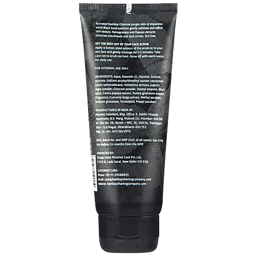 Bombay Shaving Company Charcoal Face Scrub With Black Sand - Exfoliates Skins & Removes Black Heads, 45 g  SLS Free