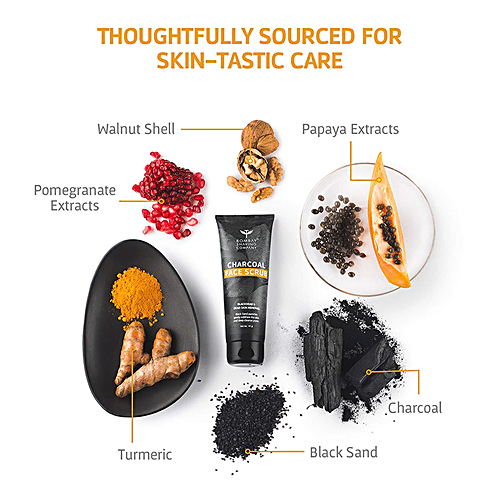 Bombay Shaving Company Charcoal Face Scrub With Black Sand - Exfoliates Skins & Removes Black Heads, 45 g  SLS Free