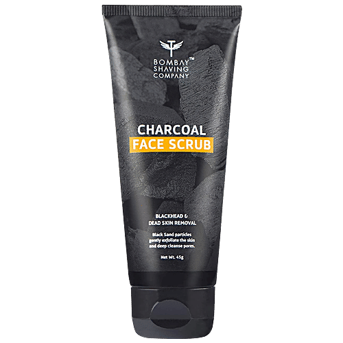 Bombay Shaving Company Charcoal Face Scrub With Black Sand - Exfoliates Skins & Removes Black Heads, 45 g  SLS Free