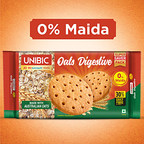 Unibic Oats Digestive, 600 g (4x150g) 0% Maida, 30% Daily Fibre, No Trans Fat & Cholesterol