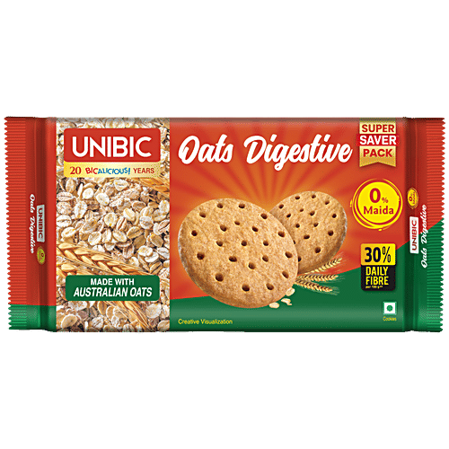 Unibic Oats Digestive, 600 g (4x150g) 0% Maida, 30% Daily Fibre, No Trans Fat & Cholesterol