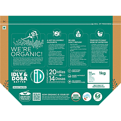 iD Idly & Dosa Batter, 1 kg  Mildly Salted, No Added Preservatives, Made without Soda