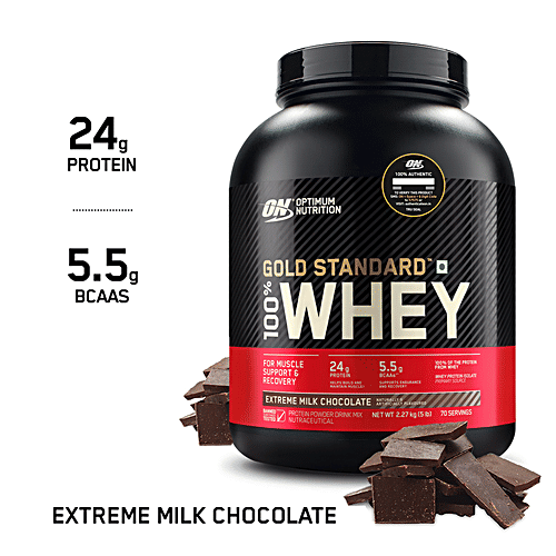 Optimum Nutrition Gold Standard 100% Whey Protein Isolate - Extreme Milk Chocolate, For Muscle Recovery, 2.27 kg Tub 