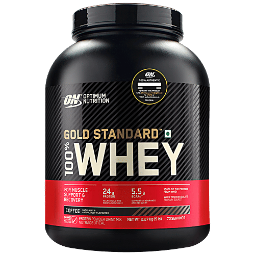 Optimum Nutrition Gold Standard 100% Whey Protein Isolate - Coffee, For Muscle Recovery, 2.27 Kg Tub 