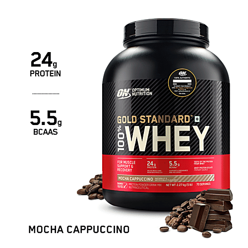 Optimum Nutrition Gold Standard 100% Whey Protein Isolate - Mocha Cappuccino, For Muscle Recovery, 2.27 Kg Tub 