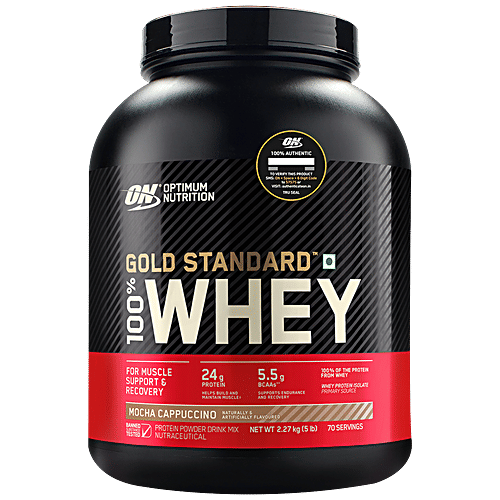 Optimum Nutrition Gold Standard 100% Whey Protein Isolate - Mocha Cappuccino, For Muscle Recovery, 2.27 Kg Tub 