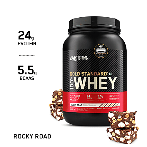 Optimum Nutrition Gold Standard 100% Whey Protein Isolate - Rocky Road, For Muscle Recovery, 907 g Tub 