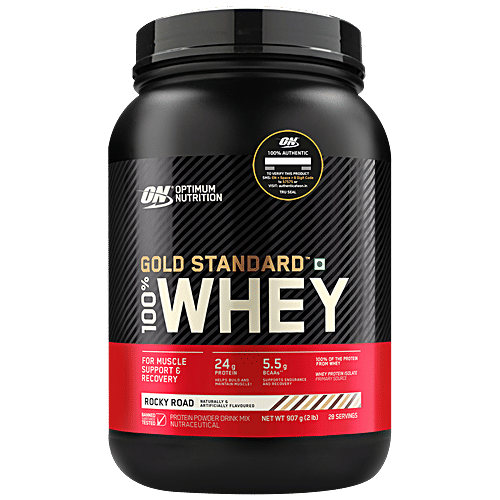 Optimum Nutrition Gold Standard 100% Whey Protein Isolate - Rocky Road, For Muscle Recovery, 907 g Tub 
