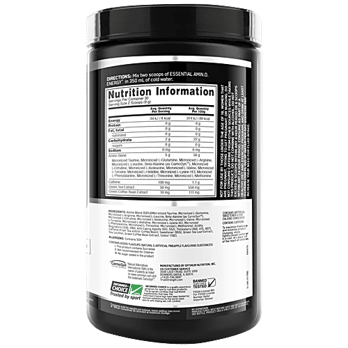 Optimum Nutrition Amino Energy Powder - With BCAA, Amino Acids, Green Tea & Green Coffee Extract, 270 g Tub