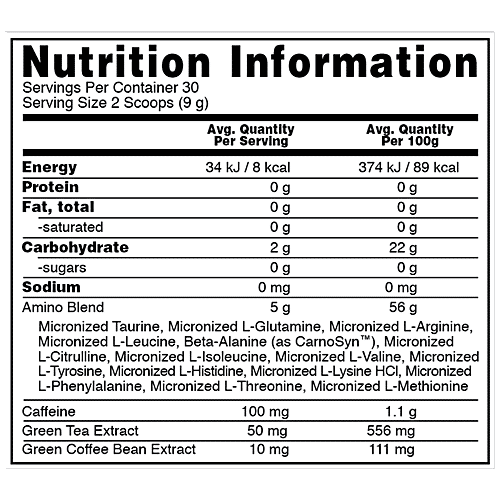 Optimum Nutrition Amino Energy Powder - With BCAA, Amino Acids, Green Tea & Green Coffee Extract, 270 g Tub