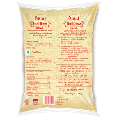 Amul Diced Cheese Blend, 200 g Pouch 