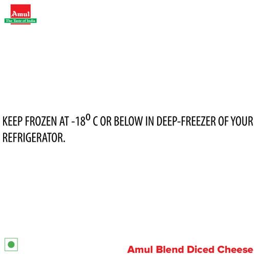 Amul Pizza Cheese Diced - Mozzarella & Cheddar Blend, 200 g Pouch Zero Added Sugar
