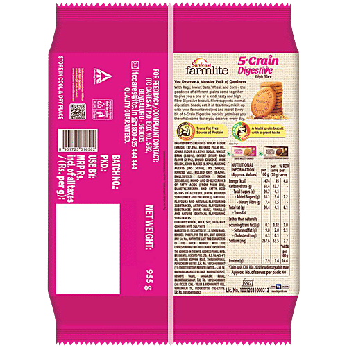 Sunfeast Farmlite 5 Grain Digestive Biscuit, 955 g  Goodness of 5 Grains, High Fibre, Trans Fat Free, Source of Protein